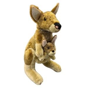 Demdaco Plush Kangaroo Joey Stuffed Animal 13" Mom Baby Realistic Wildlife Toy